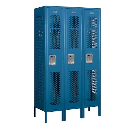 Salsbury Industries 1 Tier Vented Locker, 36"Wx66"Hx15"D, 3 Door, Blue, Unassembled 71355BL-U
